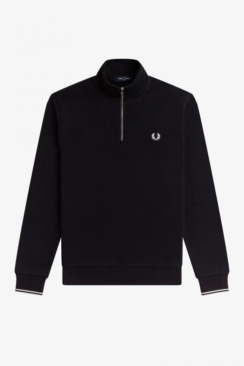 Black Fred Perry Half Zip Men's Sweatshirts | PH 1583LISH